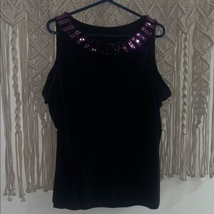 Relativity Black Sleeveless Tank with Purple Sequin Neckline